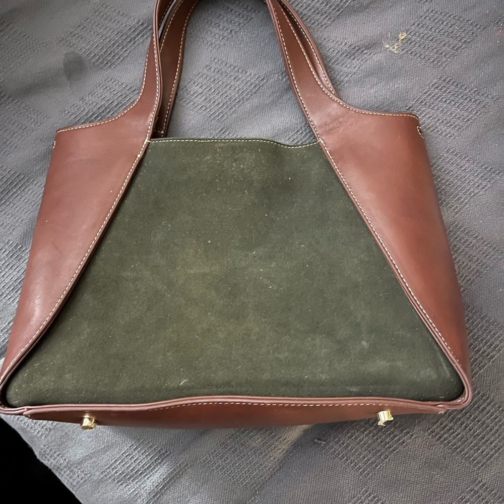 J.McLaughlin handbag now $150
Dk Green suede/brown leather 
Like new/medal feet